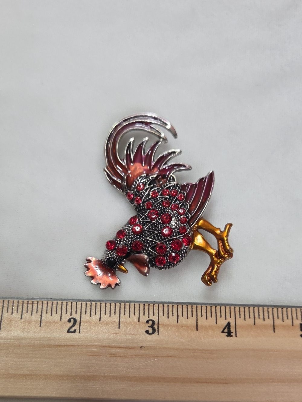 Women's Red Rhinestone Rooster Brooch Retro Style Pin Rhinestones Elegant Unique - Picture 3 of 6